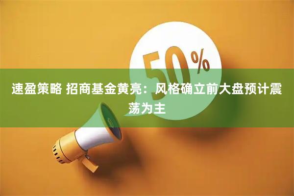 速盈策略 招商基金黄亮：风格确立前大盘预计震荡为主